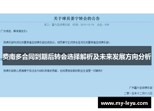 费南多合同到期后转会选择解析及未来发展方向分析