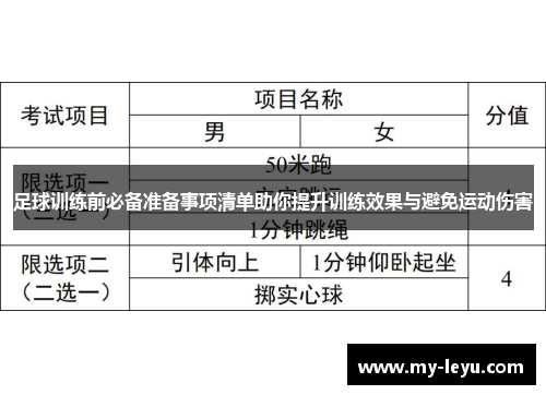 足球训练前必备准备事项清单助你提升训练效果与避免运动伤害