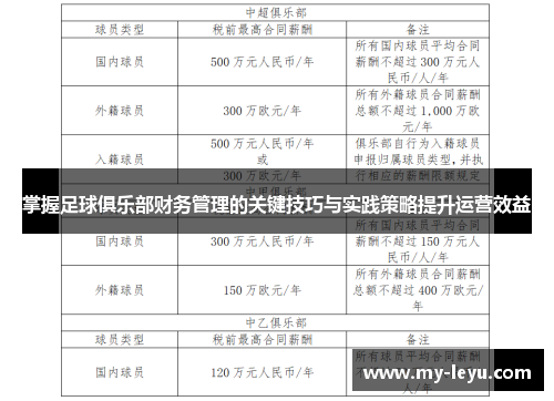 掌握足球俱乐部财务管理的关键技巧与实践策略提升运营效益 掌握足球俱乐部财务管理的关键技巧与实践策略提升运营效益