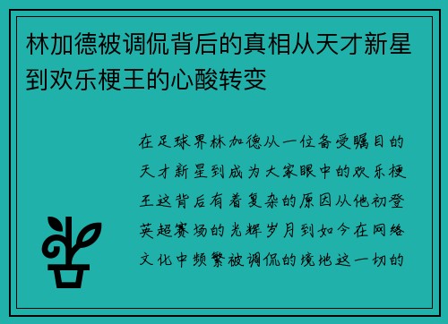 林加德被调侃背后的真相从天才新星到欢乐梗王的心酸转变 林加德被调侃背后的真相从天才新星到欢乐梗王的心酸转变