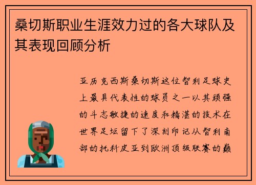 桑切斯职业生涯效力过的各大球队及其表现回顾分析